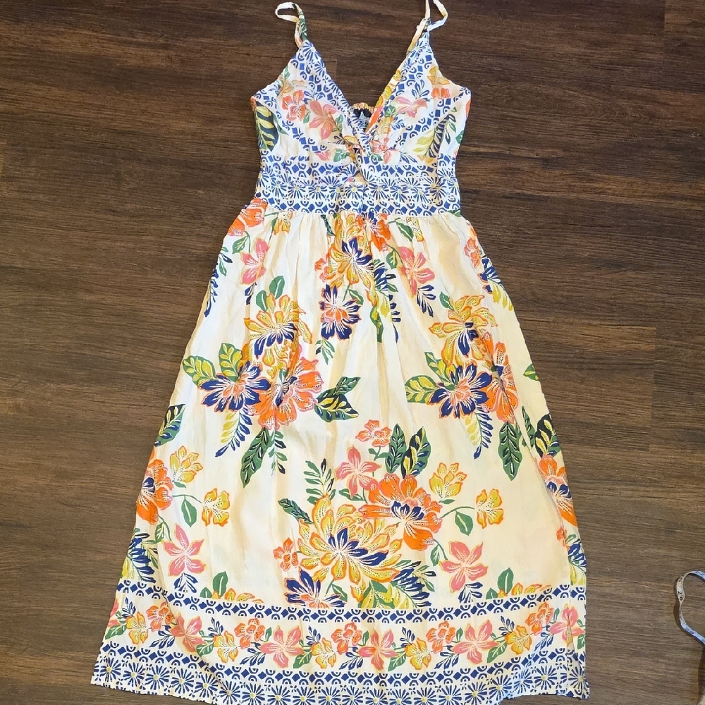 Small Angie Floral Maxi Dress in White, Orange, Blue, Green Floral